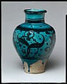 Pear-Shaped Jar with Stylized Vegetal Decoration, Stonepaste; painted under transparent turquoise glaze
